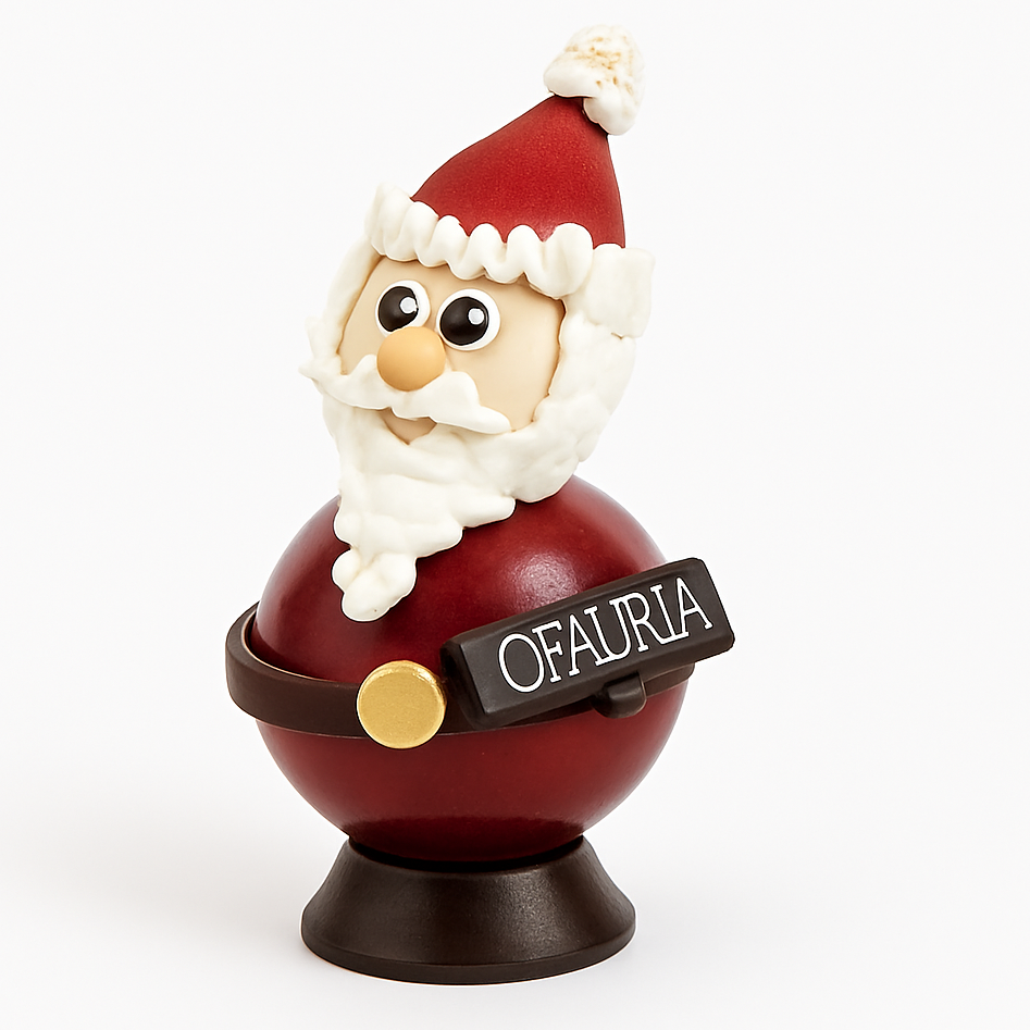 Père Noël en chocolat noir artisanal d’ÔFAURIA sur fond blanc